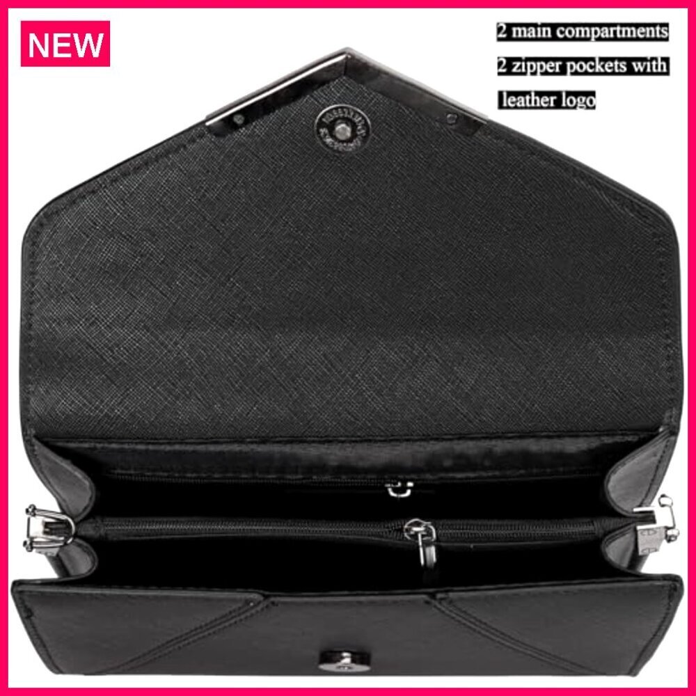 Faux Leather Envelope Clutch with Removable Chain Strap Formal Evening Bag - Picture 8 of 8